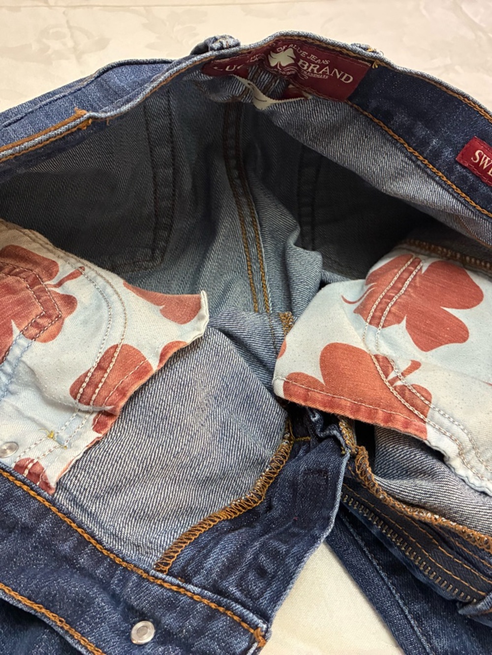 Women’s Lucky Brand Distressed Leopard Hand-Sewn Patched Blue Jeans, Size 6/28 - Picture 11 of 13